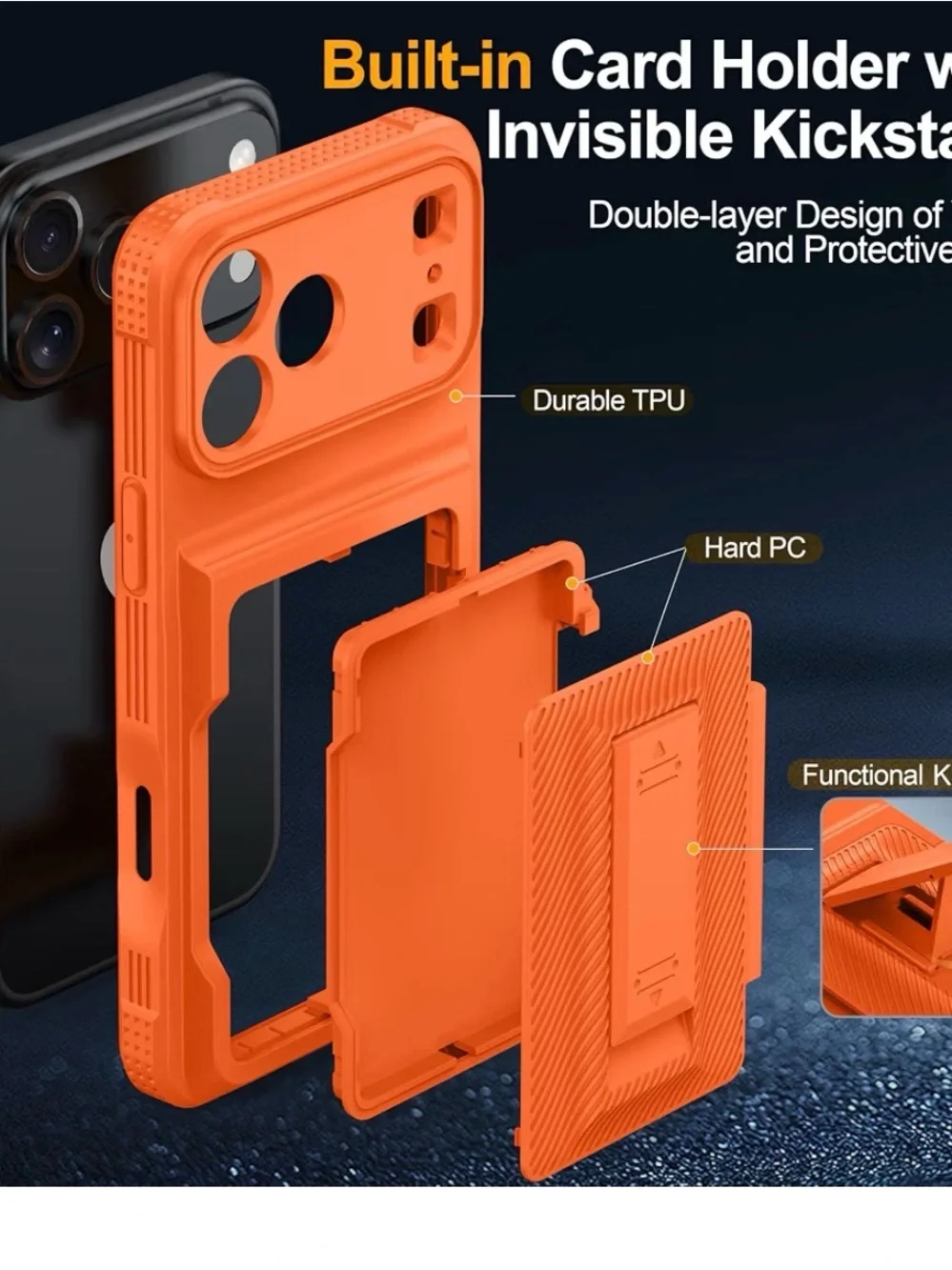 Orange Card-Holder Protective Phone Case with Kickstand I phone 17 pro NEW